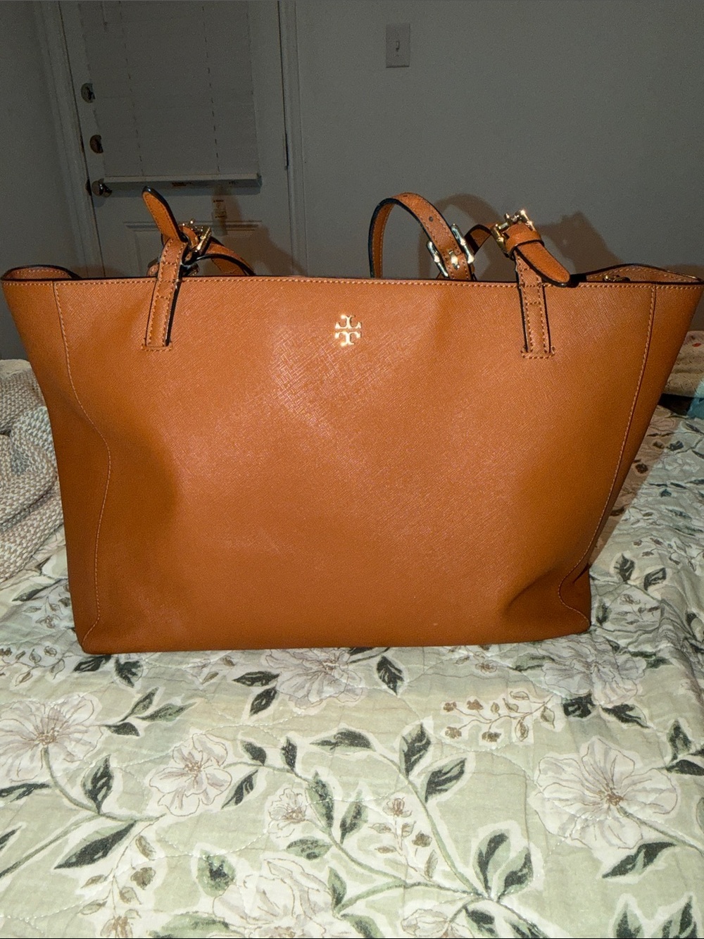 Tory Burch Cognac Leather Tote with Gold Logo